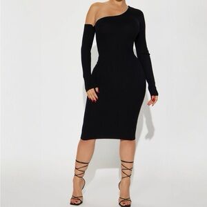 Fashion Nova Sweater Dress Elegant Black One-Shoulder Dress